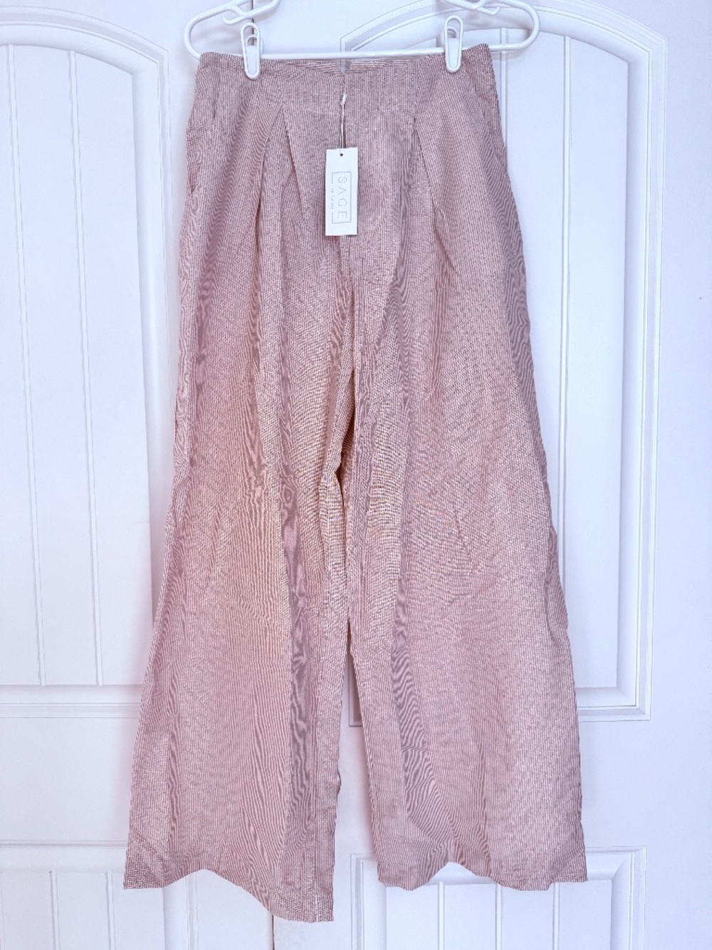 Sage The Label NWT Linen Blend Pinstripe Wide Leg Pants Small